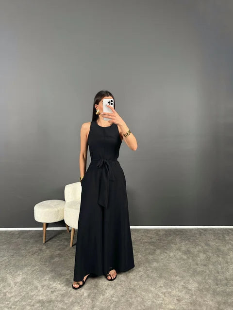 Combinaisons bleu pour femmes , ceinture sexy et unicolore.