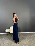 Combinaisons bleu pour femmes , ceinture sexy et unicolore.