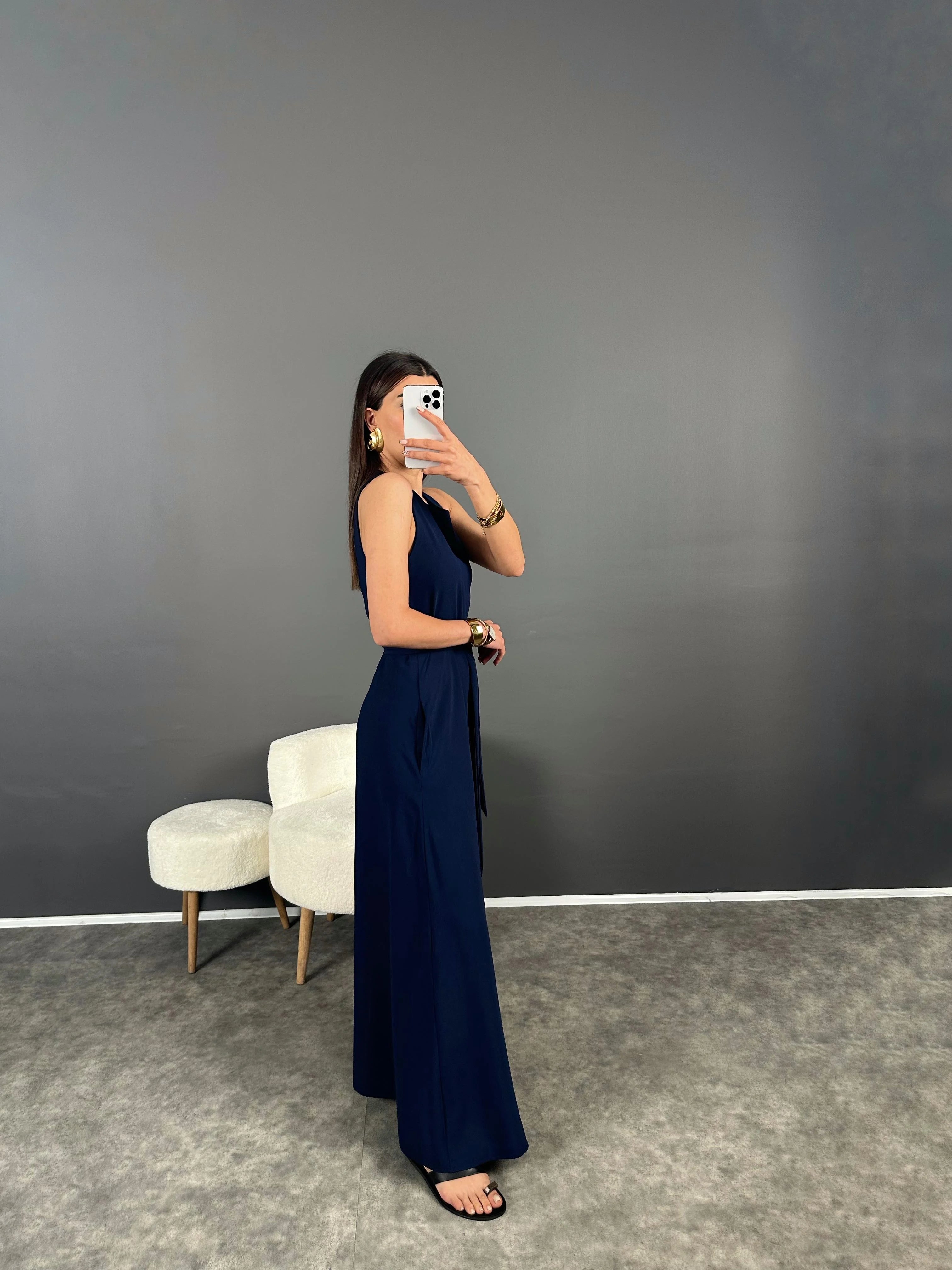 Combinaisons bleu pour femmes , ceinture sexy et unicolore.