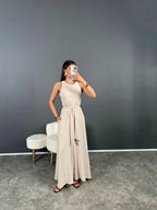 Combinaisons beige pour femmes , ceinture sexy et unicolore.