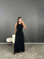 Combinaisons bleu pour femmes , ceinture sexy et unicolore.