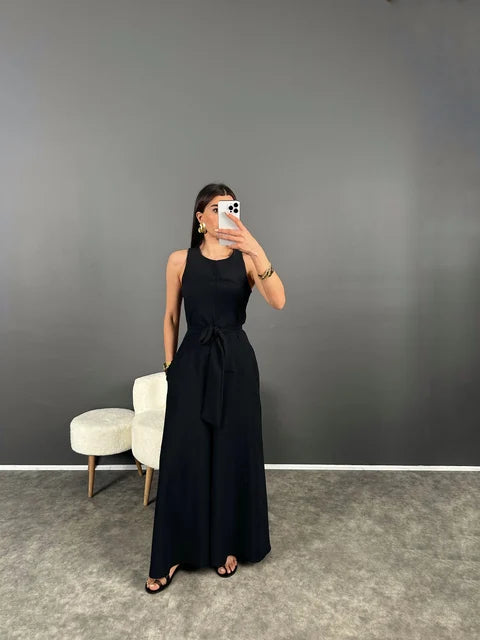 Combinaisons bleu pour femmes , ceinture sexy et unicolore.