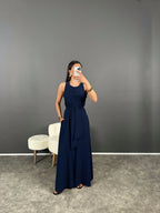 Combinaisons bleu pour femmes , ceinture sexy et unicolore.