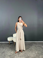 Combinaisons beige pour femmes , ceinture sexy et unicolore.