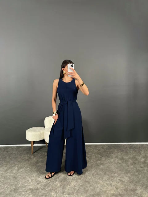 Combinaisons bleu pour femmes , ceinture sexy et unicolore.