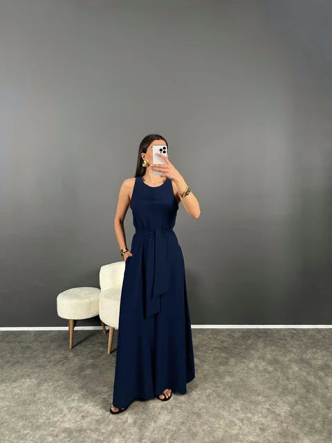 Combinaisons bleu pour femmes , ceinture sexy et unicolore.